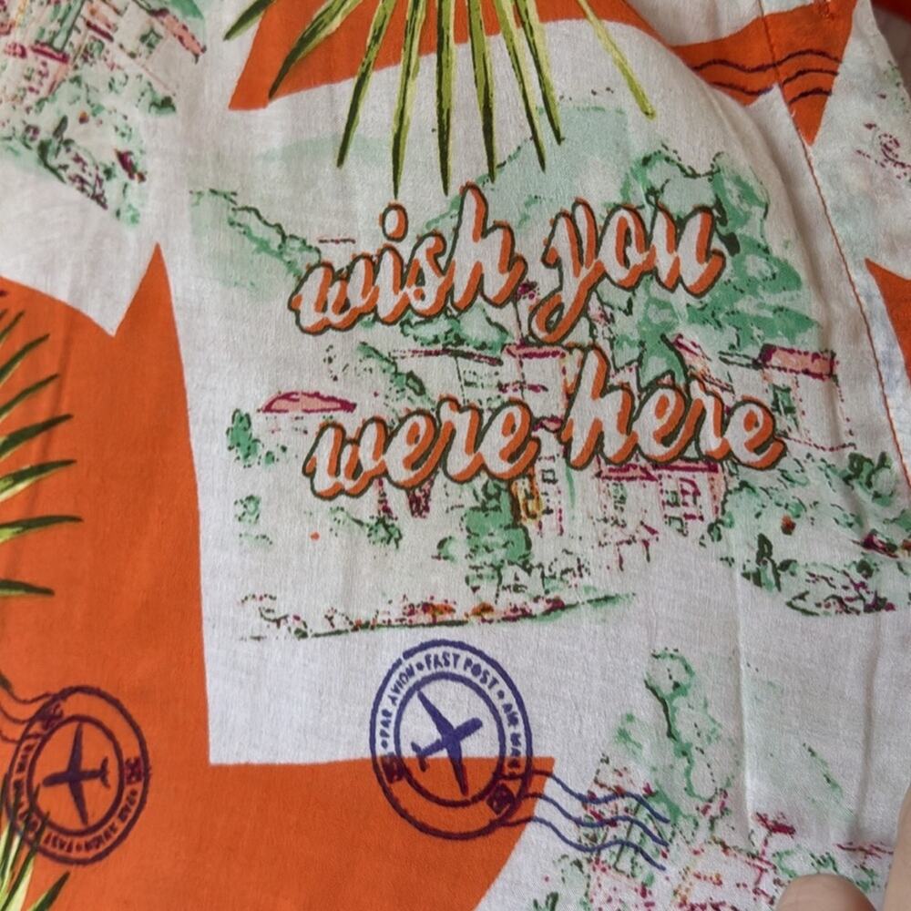 Urban Outfitters Passport Vacation Button Down Shirt Orange size medium - Picture 4 of 6